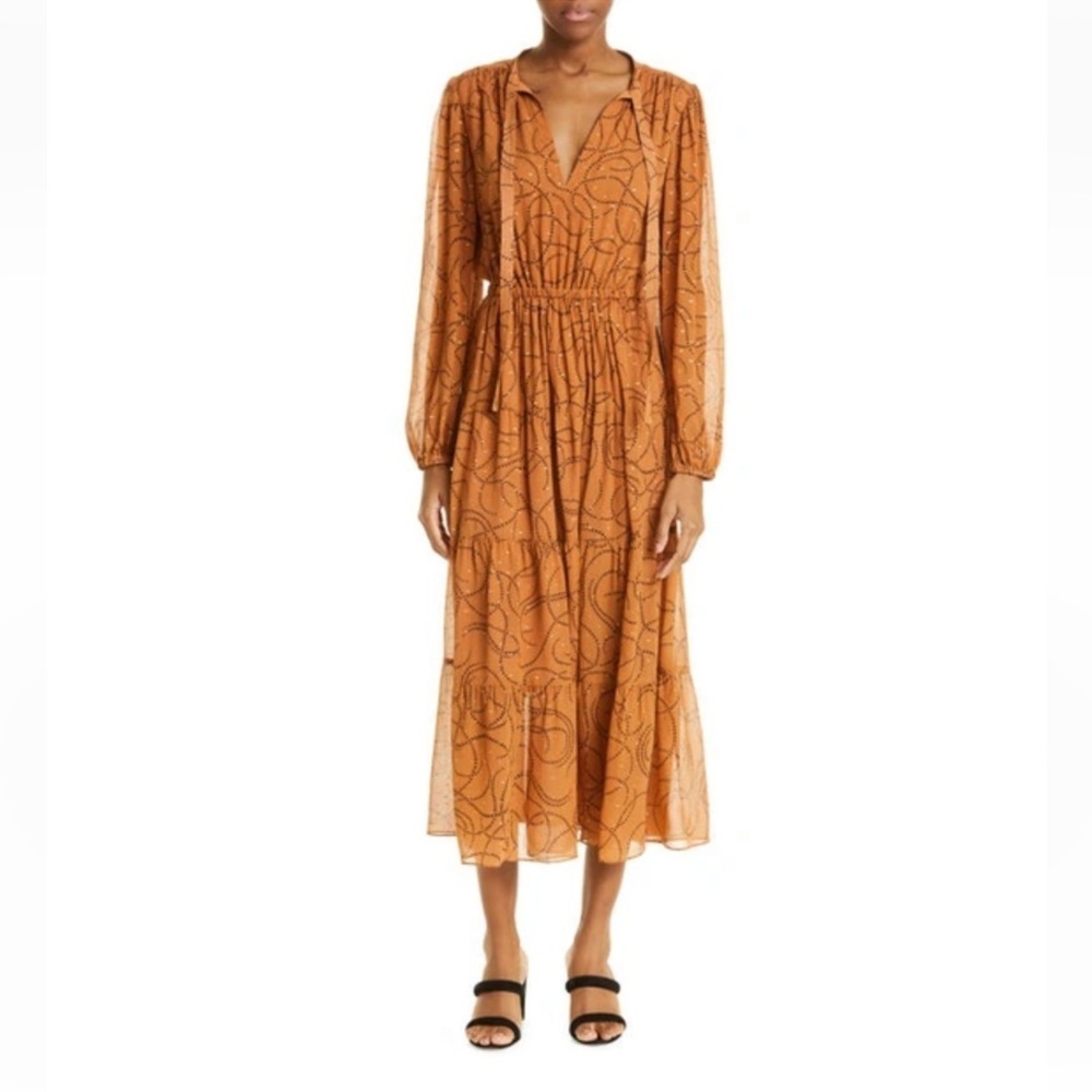A.L.C. Marlowe Long Sleeve Silk Maxi Dress Almond Combo Size 8 NWT - Picture 1 of 5